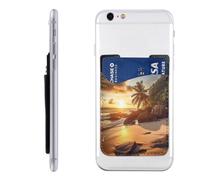 Custodia per telefono con motivo spiaggia tropicale al tramonto, in pelle PU, autoadesiva, adatta per il retro della maggior parte degli smartphone