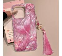 Custodia per telefono con pendente a nappa, fiori di pruno bianchi, stile a ventaglio, dipinta con perline colorate, in chiffon e piume, impermeabile, antiurto, anti-graffio, versione internazionale, 