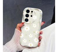 Custodia per telefono con protezione bordo schermo a forma di onda e stampa floreale bianca a schermo intero, compatibile con Samsung A14/A15/A16/A17/A04/A05/A06/A07/A54/A55/A56/A57/A34/A35A/36/A37/S2
