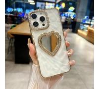 Custodia per telefono con specchio a forma di cuore e alla moda per iPhone 13 14 12 15 16 Pro Max Plus, custodia morbida antiurto con specchio per il trucco (per iPhone 12 Pro/oro)