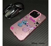 Custodia per telefono con stampa di coppia "Love" di MINISO X Stitch & Angel, compatibile con iPhone 17/17 Pro/17 Pro Max/17 Air/16/15/14/13/12/11, adatta come regalo per la fidanzata 11 Pro,11 Pro Ma