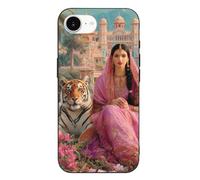 Custodia per telefono con stampa di una bella donna indiana con tigre, compatibile con iPhone 16/16 Plus/16 Pro/16 Pro Max/16 E, divertente e leggera protezione per telefoni in TPU