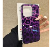 Custodia per telefono con stampa elegante di ghepardo e leopardo, sfumatura viola scuro, texture effetto foil leopardato, compatibile con 16/16 Pro Max, Nuovo 15 Pro, 13, 14, 15, 16 Pro, cover protett