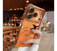 Custodia per telefono di lusso con elementi di aeroplano, antishock, con cuscinetto d'aria, 1 pezzo, a forma di cuore con percorso di aeroplano (pellicola per obiettivo della fotocamera), compatibile
