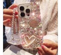 Custodia per telefono di lusso e moda, con strass, perle color rosa metallizzato a forma di cuore, antiurto, compatibile con 17 Pro Max, 16 Plus, serie S Galaxy S20,Galaxy S20 Ultra,IPhone X/XS,iPhone