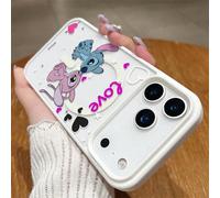 Custodia per telefono Disney Lilo & Stitch, design a tema "Amore" con Stitch e Angel in posa romantica, trasparente, antiurto e magnetica, per iPhone 17/17 Pro/17 Pro Max/17 Air/16/15/14/13/12/11/Seri