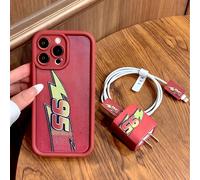 Custodia per telefono in fibra di bambù Racing 95 + Protettore cavo caricatore compatibile con iPhone 16 Pro Max/11/12/13/14 Plus/15 Pro/XS/XR, impermeabile, antiurto, anti-caduta, resistente ai graff