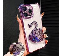 Custodia per telefono in stile Y2K con finitura elettrolitica, viola trasparente, supporto creativo a forma di cigno, glitter e strass, resistente agli urti e agli impatti, cover morbida in silicone p