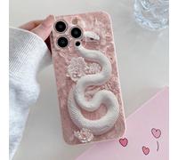 Custodia per telefono in TPU morbido con stampa 2D a fiori rosa e serpente bianco, antiurto, portatile, compatibile con Apple 16 15 14 13 12 11 Pro Max / A07 A17 S25 S24 S23 / Redmi / OPPO / Realme / 