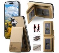 Custodia per telefono in twill per iPhone 16 Plus, custodia morbida al tatto 2 in 1, RFID, portafoglio con slot per carte di credito, antiurto e a prova di caduta