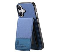 Custodia per telefono in twill per iPhone 16 Plus, Soft Touch 2 in 1, RFID, portafoglio con slot per carte di credito, antiurto e a prova di caduta, blu