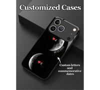 Custodia per telefono in vetro temperato personalizzabile con lettera & data anniversario, motivo minimalista luna & cuore per coppie, compatibile con 17 ProMax/17 Air/16 Pro/15, S24 Ultra, fase lunar