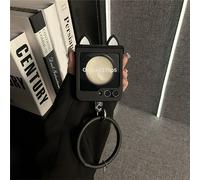 Custodia per telefono nera con orecchie di gatto e anello rotondo, compatibile con Samsung Galaxy Z Flip 5 6 Z Flip6 ZFlip 5 Zflip6 Zflip5 Flip4 Flip3, impermeabile, antiurto, anti-caduta e anti-graff