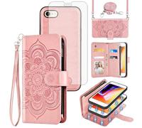 Custodia per telefono per iPhone 7/8/SE 2020/2022 con cerniera a portafoglio con pellicola protettiva per lo schermo cinturino porta carte iPhone7 iPhone8 7s 8s i SE2020 SE2022 2/2a/3/3a generazione
