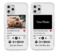 Custodia per telefono personalizzata per iPhone 11 Pro, cover per foto personalizzata con stili Spotify, cover morbida trasparente per telefono con placca musicale fai da te per compleanno