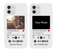 Custodia per telefono personalizzata per iPhone 12/12 Pro, cover per foto personalizzata con stili Spotify, cover morbida trasparente con placca musicale fai da te per compleanno