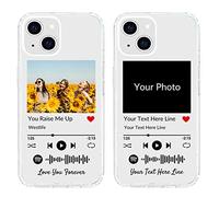 Custodia per telefono personalizzata per iPhone 13, cover per foto personalizzata con stili Spotify, cover morbida trasparente per telefono con placca musicale fai da te per compleanno