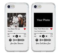 Custodia per telefono personalizzata per iPhone 7/8/SE 2020, cover per foto personalizzata con stili Spotify, cover morbida trasparente per telefono con placca musicale fai da te per compleanno