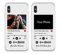 Custodia per telefono personalizzata per iPhone X/XS, cover personalizzata con foto con stili Spotify, cover morbida trasparente per telefono con placca musicale fai da te per compleanno