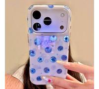 Custodia per telefono rosa carino con fragole e pois, antiurto, compatibile con iPhone 17 Pro Max 17 Pro 17 12 13 14 15 16 Pro Max 14 Plus 15 Plus 16 Plus 11, texture mirtillo e ghiaccio, design stile