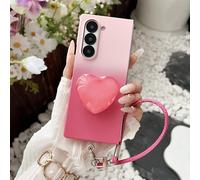 Custodia per telefono rosa sfumata carina con cordino portatile e supporto a forma di cuore, compatibile con Samsung Galaxy Z Fold 8 Ultra Z Fold7 ZFold 5 Zfold6, antiurto impermeabile anti-caduta ant