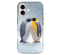 Custodia per telefono stampata con due pinguini innevati, compatibile con iPhone 16/16 Plus/16 Pro/16 Pro Max/16 E, divertente e leggera protezione per telefoni in TPU