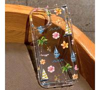 Custodia per telefono stile vacanza resistente agli urti e alla moda, custodia per telefono trasparente con stampa di fiori di ibisco e banane estive, adatta per iPhone 16/14/15/15Pro/15Plus/15ProMax/