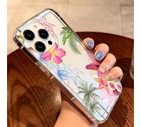 Custodia per telefono stile vacanza resistente agli urti e alla moda, custodia trasparente con stampa di fiori di ibisco e banane estive, adatta per iPhone 16/14/15/15Pro/15Plus/15ProMax/12Pro/13Pro/1