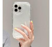 Custodia per telefono trasparente, bordo ondulato in tessuto crema, materiale liscio anti-caduta, compatibile con 16/16 Pro/16 Plus/16 Pro Max/15 Pro Max, 13, 14, P12, XS. Nuova custodia per telefono