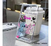 Custodia per telefono trasparente con stampa "Love" della coppia Stitch & Angel di MINISO, compatibile con iPhone 17/17 Pro/17 Pro Max/17 Air/16/15/14/13/12/11/X Series, compatibile con custodia iPhon