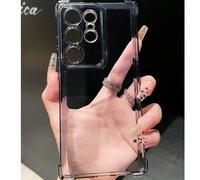 Custodia per telefono trasparente nera a quattro angoli, antiurto, compatibile con Samsung Galaxy S25 Ultra, compatibile anche con la versione internazionale Redmi impermeabile anti-caduta e anti-graf