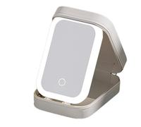 Custodia per trucchi a LED, portatile, organizer per trucchi con specchio, borsa antipolvere con manico, per viaggi e gite, Bianco panna, Refer to description, Unisex