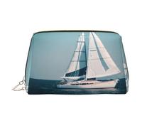 Custodia per trucchi portatile con stampa di nave a vela, spaziosa borsa da toeletta progettata per pennelli e articoli da toeletta, Oro, One Size