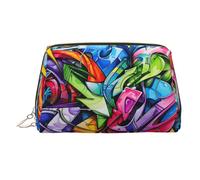 Custodia per trucchi portatile stampata con disegno graffiti, spazioso organizer per articoli da toeletta progettato per pennelli e articoli da toeletta, Oro, One Size