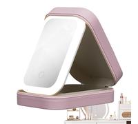 Custodia per trucco illuminata - Custodia per trucco in pelle, Borsa per trucco da 4,2 V | Organizer per trucco illuminato Step Less Dimming con specchio, scatola di supporto per trucco da viaggio