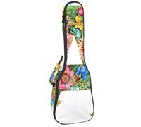 Custodia per ukulele, 58,4 cm, graziosa lettera A con fiori colorati, imbottitura estetica, custodia per il trasporto con custodia e manico spesso, Multicolore 01, 25.9x9x3.1in/66x23x8cm, Organizer
