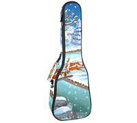 Custodia per ukulele Babbo Natale e la sua slitta invernale per ukulele da concerto tenore soprano da 23 pollici 10 mm di spessore morbido imbottito cinghie regolabili borsa