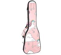 Custodia per ukulele con motivo unicorno e nuvole bianche e stelle rosa per concerto tenore soprano, spessore 10 mm, con cinghie regolabili imbottite morbide