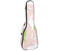 Custodia per ukulele, custodia per ukulele soprano tenore concerto 58 cm spessore 10 mm morbido imbottito cinghie regolabili Gig Bag, Bunny con gigli della valle farfalla, Multi,