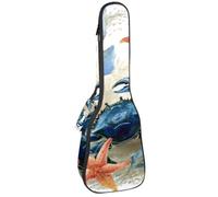 Custodia per ukulele da 58,4 cm, con granchio, alghe marine, foglie, bolle e imbottitura con stella marina, custodia per il trasporto con custodia e manico spesso, Multicolore 03, 25.9x9x3.1in