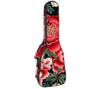 Custodia per ukulele da 58,4 cm, con peonie ricamate e rose rosse selvatiche, imbottitura per il trasporto, custodia per ukulele con custodia e manico spesso, Multicolore 01, 25.9x9x3.1in/66x23x8cm
