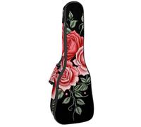 Custodia per ukulele da 58,4 cm, con peonie ricamate e rose rosse selvatiche, imbottitura per il trasporto, custodia per ukulele con custodia e manico spesso, Multicolore 06, 25.9x9x3.1in/66x23x8cm