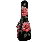 Custodia per ukulele da 58,4 cm, con peonie ricamate e rose rosse selvatiche, imbottitura per il trasporto, custodia per ukulele con custodia e manico spesso, Multicolore 09, 25.9x9x3.1in/66x23x8cm