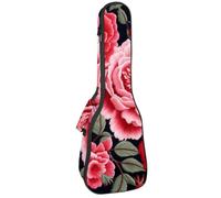 Custodia per ukulele da 58,4 cm, con peonie ricamate e rose rosse selvatiche, imbottitura per il trasporto, custodia per ukulele con custodia e manico spesso, Multicolore 03, 25.9x9x3.1in/66x23x8cm