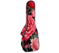 Custodia per ukulele da 58,4 cm, con peonie ricamate e rose rosse selvatiche, imbottitura per il trasporto, custodia per ukulele con custodia e manico spesso, Multicolore 08, 25.9x9x3.1in/66x23x8cm