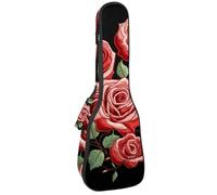 Custodia per ukulele da 58,4 cm, con peonie ricamate e rose rosse selvatiche, imbottitura per il trasporto, custodia per ukulele con custodia e manico spesso, Multicolore 05, 25.9x9x3.1in/66x23x8cm