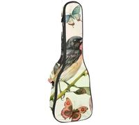 Custodia per ukulele da concerto acquerello motivo floreale uccello e farfalla zaino per ukulele morbido e spesso imbottito con imbottitura in spugna spessa 10 mm, Multicolore 01, 25.9x9x3.1in