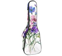 Custodia per ukulele da concerto Aqua Blues Tiny Ditsy Leaves Branch Soft Thick Padded Ukulele Zaino 10 MM di spessore imbottitura in spugna, Multicolore 10., 25.9x9x3.1in/66x23x8cm, Organizer per