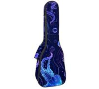 Custodia per ukulele da concerto con fiori viola alberi e funghi Zaino per ukulele imbottito morbido spesso 10 mm imbottitura in spugna, Multicolore 03, 25.9x9x3.1in/66x23x8cm, Organizer per valigie