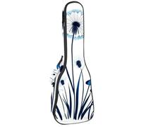 Custodia per ukulele da concerto con libellule blu che volano intorno a dente di leone modello morbido spesso imbottito ukulele zaino 10 mm di spessore imbottitura in spugna, Multicolore 02